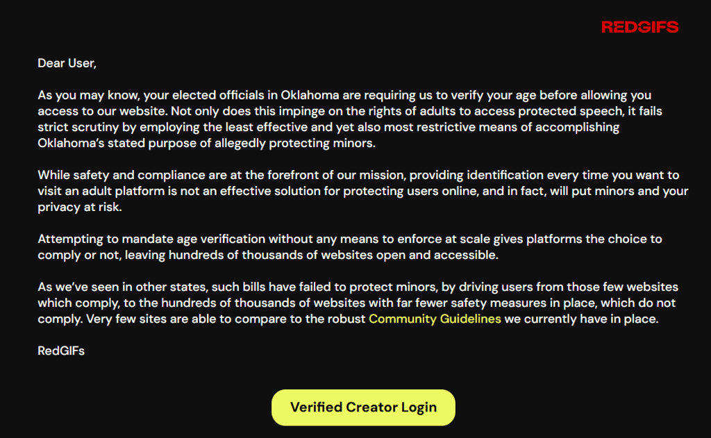 Redgifs blocked in Oklahoma