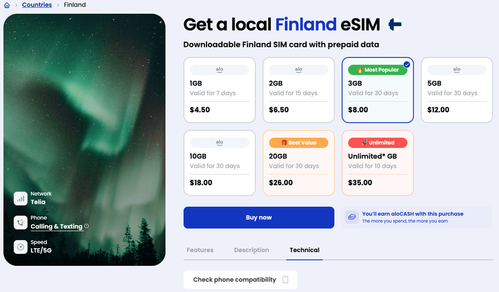 aloSIM Finland plans June 2025