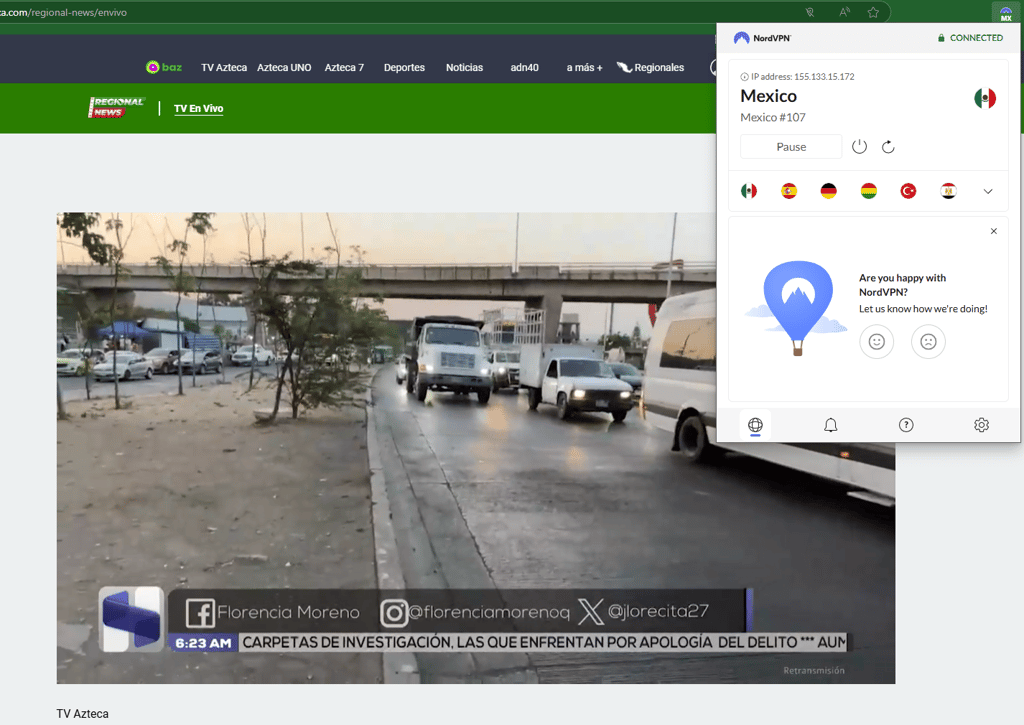 ES Baz news while connected to NordVPN mexico