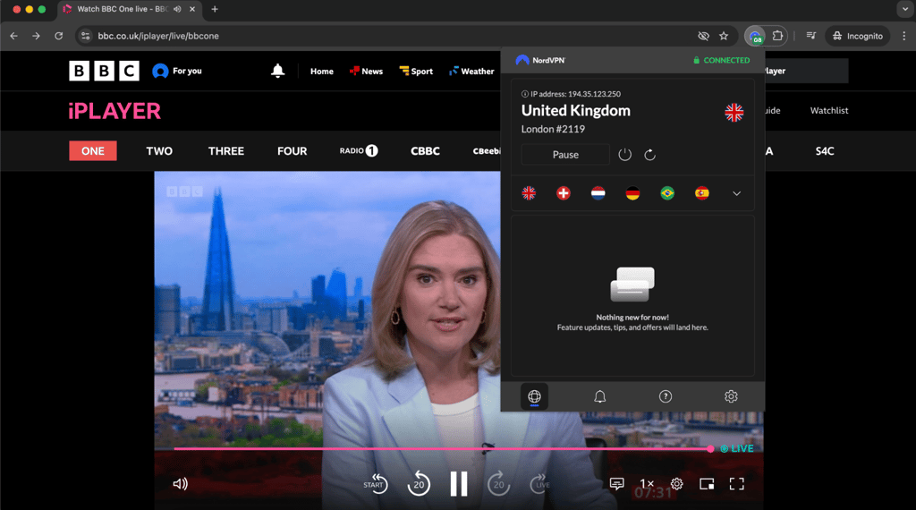 BBC iPlayer werkt na verbinding met VK-server via VPN