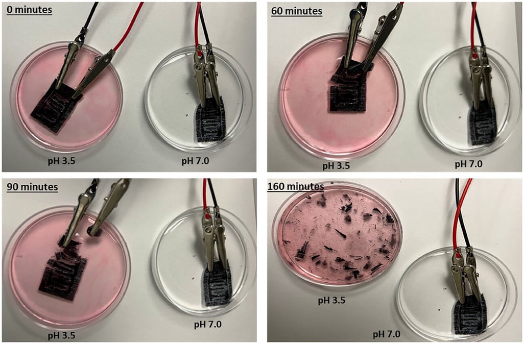 Transience evaluation of the biobattery (n = 6) in pH 3.5 Solution and neutral-pH tap water.