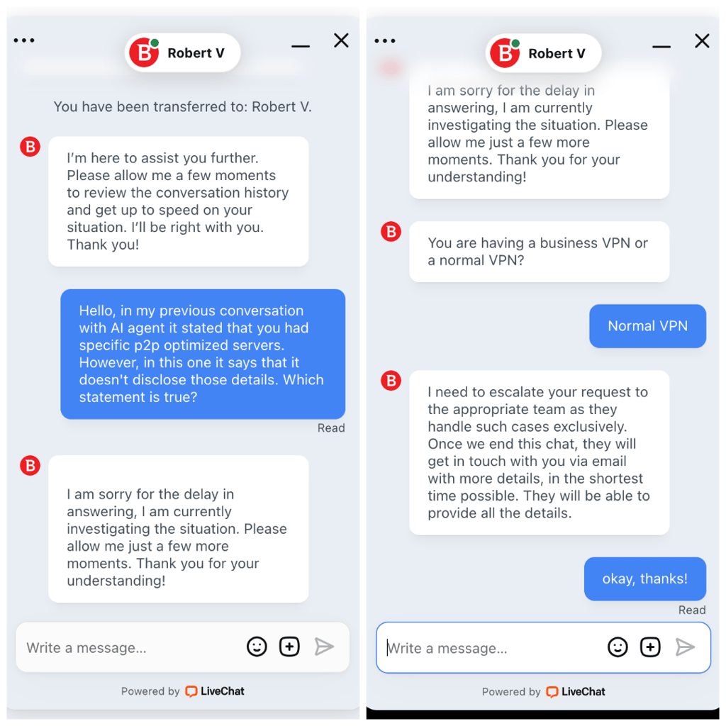 Bitdefender VPN live agent