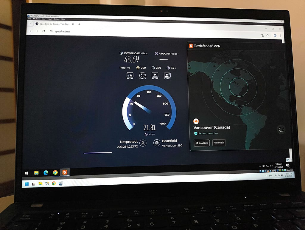 Bitdefender VPN speed testing