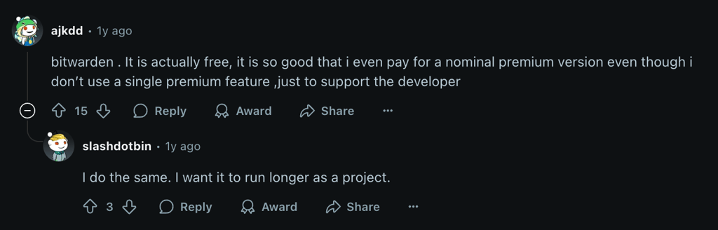 Bitwarden reddit comment ajkdd