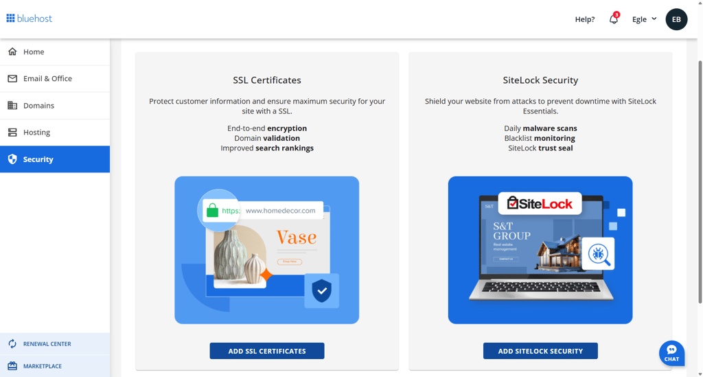Bluehost WordPress site security tools