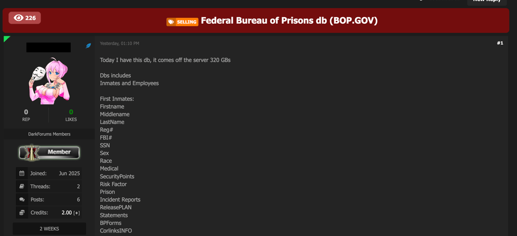 Hackers claim massive breach of the Federal Bureau of Prisons