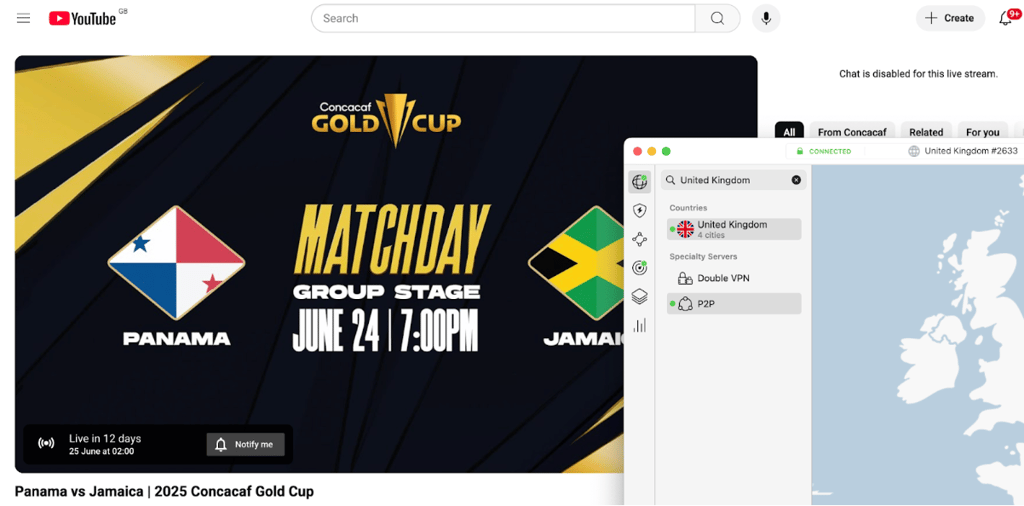CONCACAF on YouTube connected to the UK