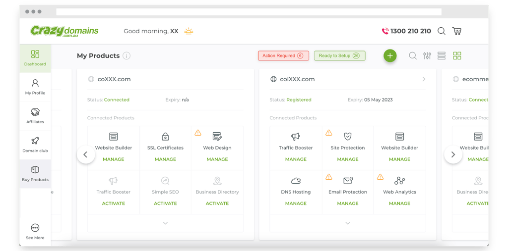 crazydomains australia web hosting interface