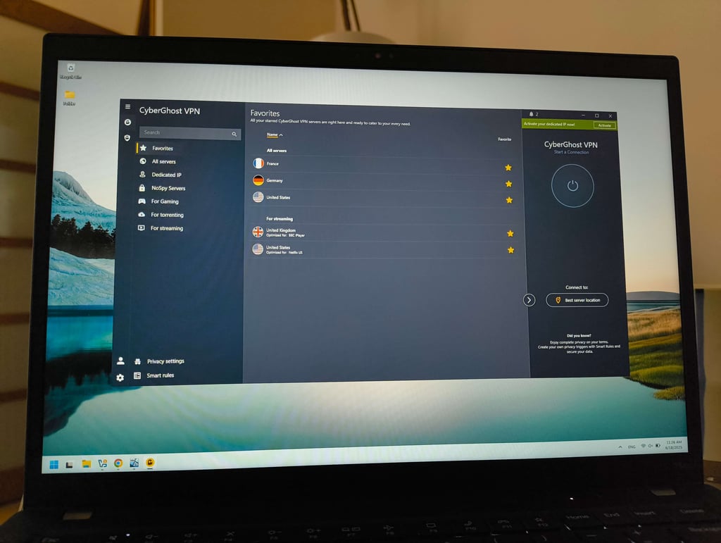 CyberGhost interface on Windows