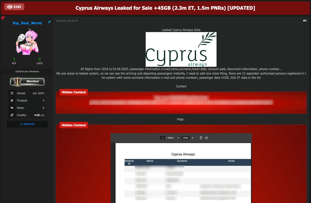 Cyprus Airwyas breach post