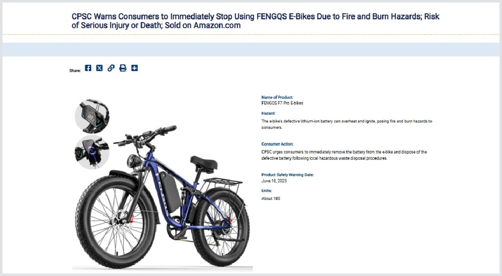 US Consumer Product Safety Commission ebike warning