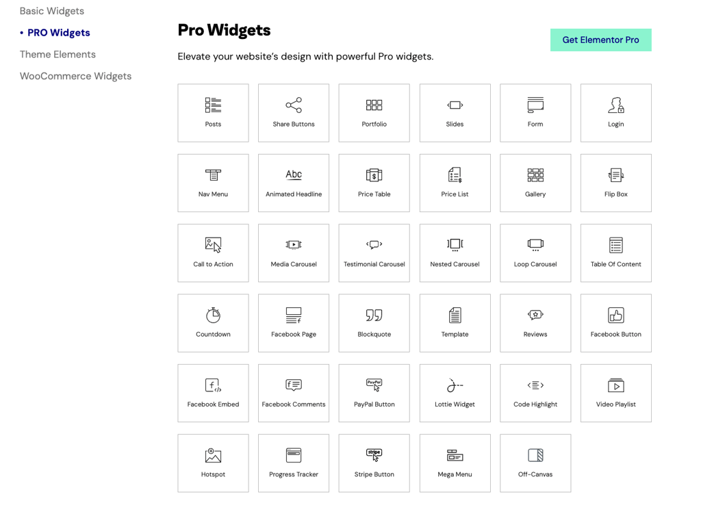 Elementor’s Pro Widgets