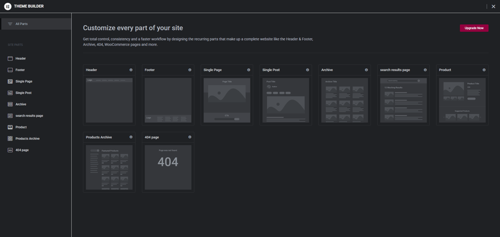 Elementor’s Theme Builder