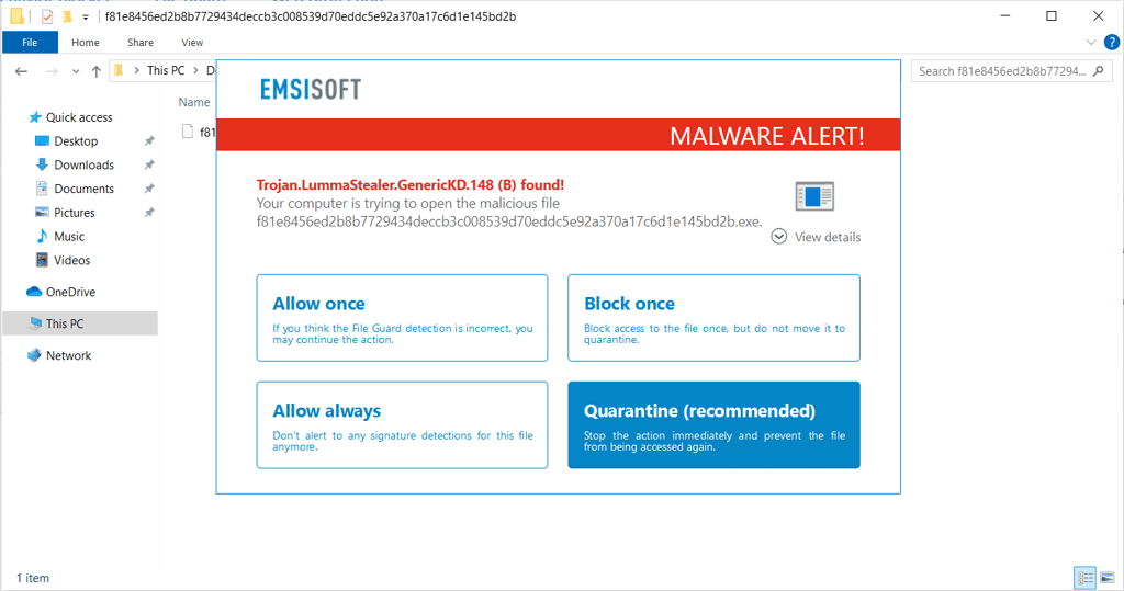 Malware found by Emsisoft’s File Guard feature