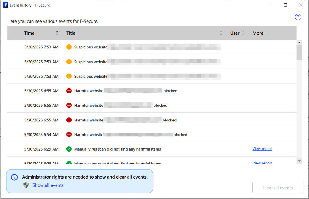 F-Secure scans history