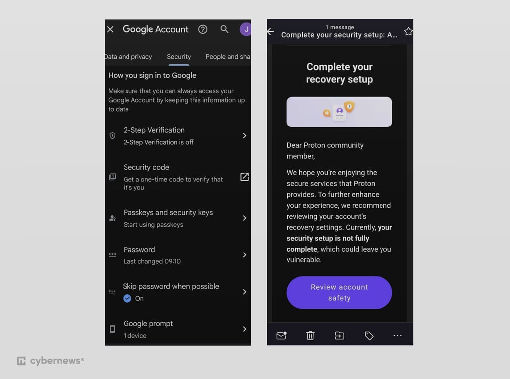 gmail and proton mail setup on mobile