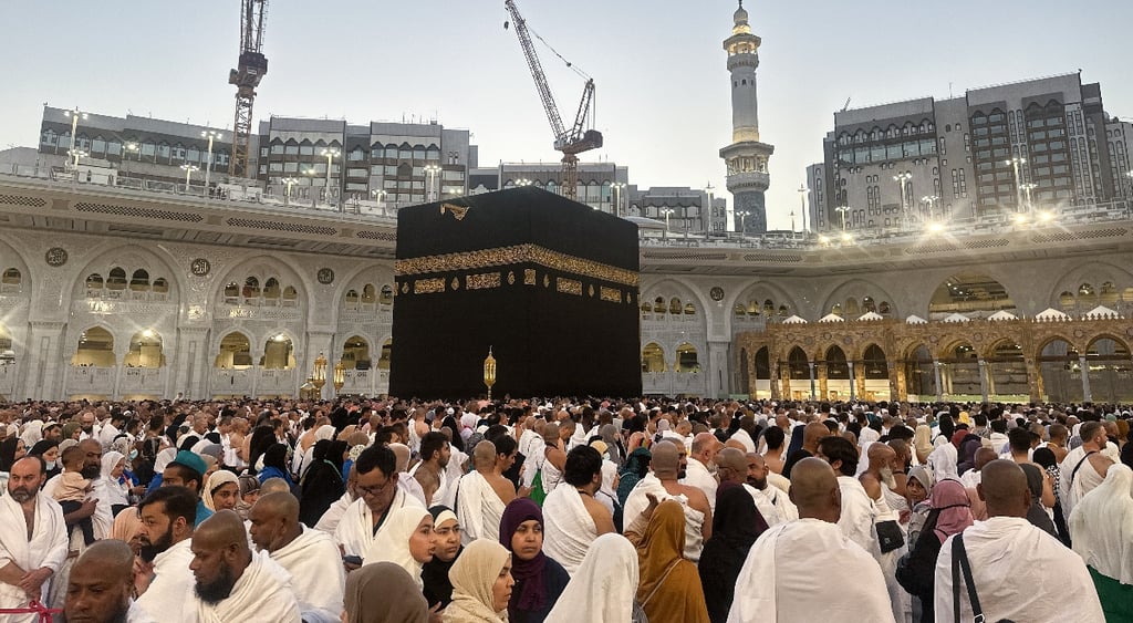 Pilgrims at the Great Mosque of Mecca