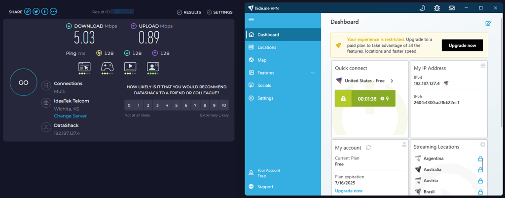 Hideme Speed Test June