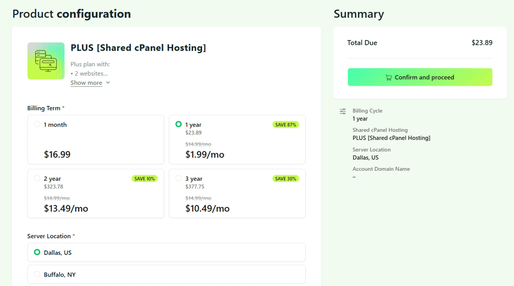 hosting.com pricing for shared hosting