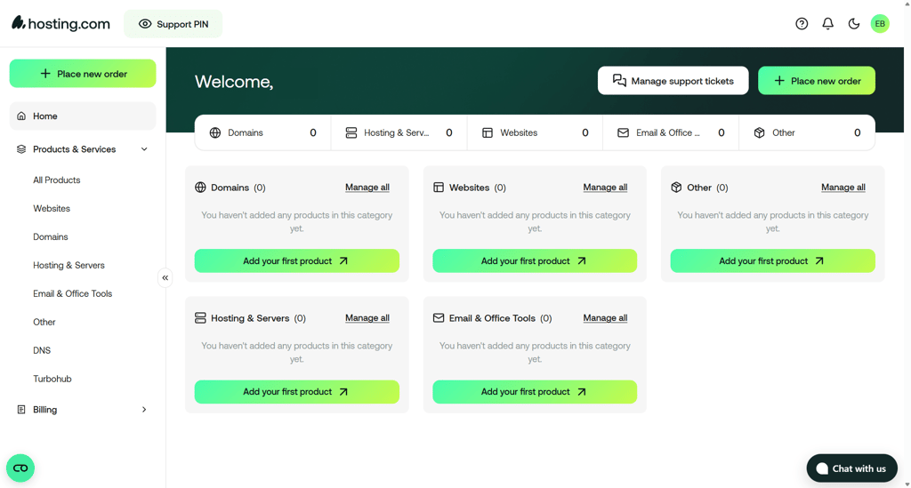 A2 Hosting control panel dashboard