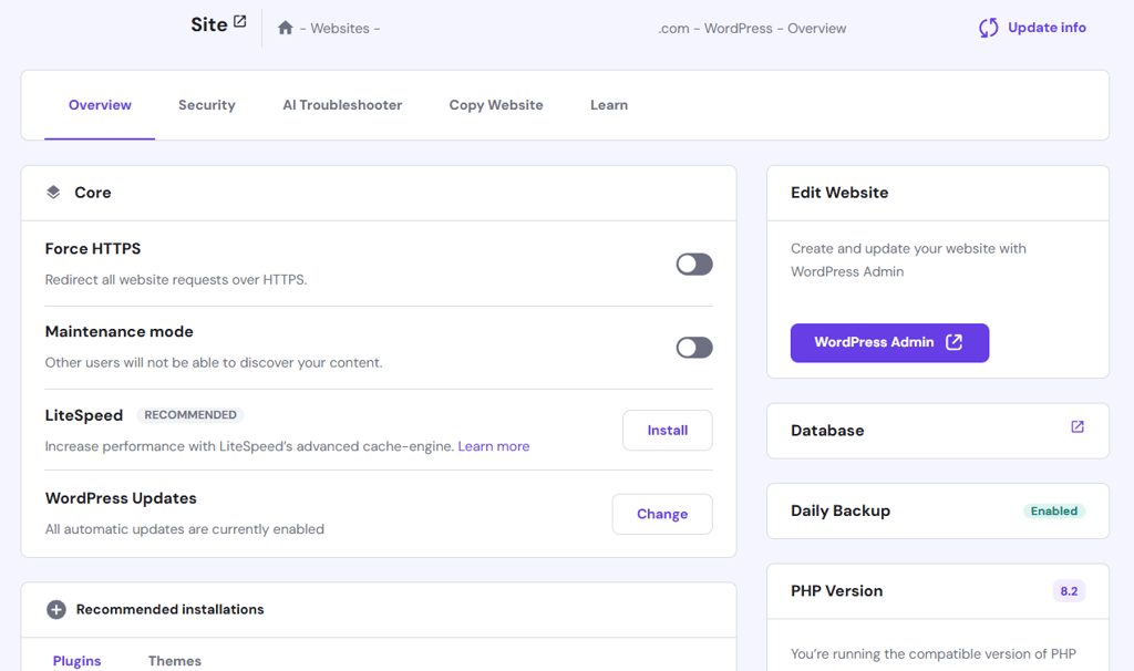 Hostinger’s control panel interface