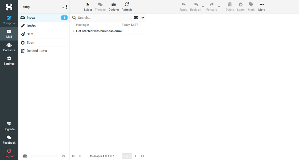 Hostinger's email hosting interface