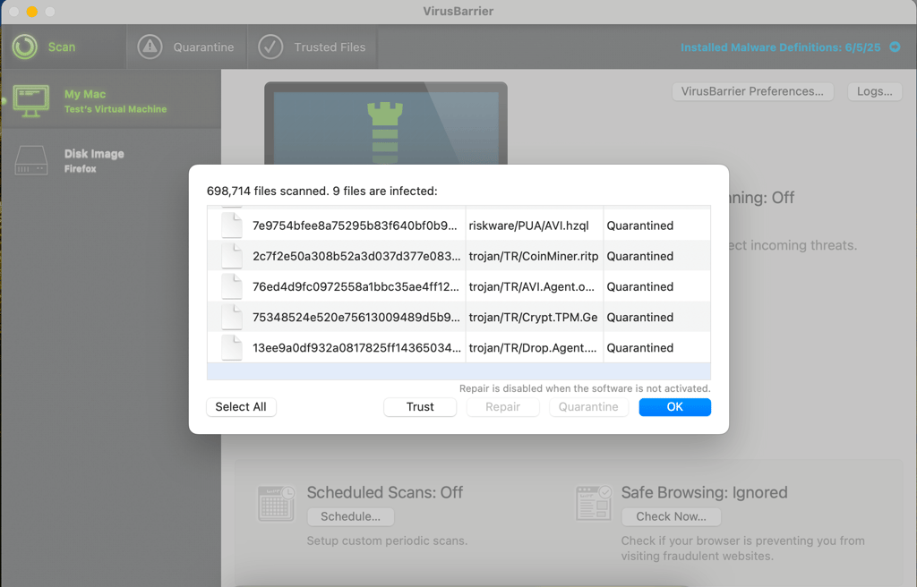 Planted malware samples for Intego