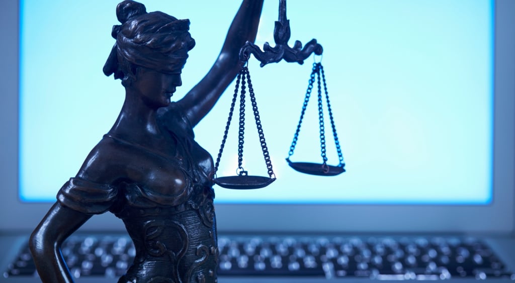justice court trial law temide computer blue