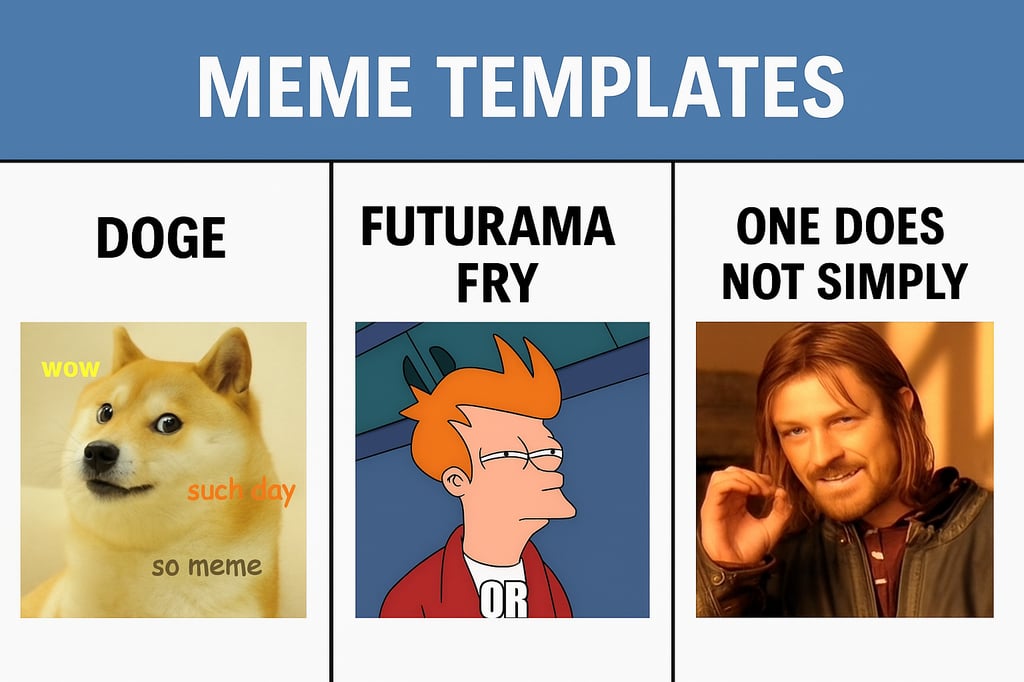 Various categories of memes depicted by AI