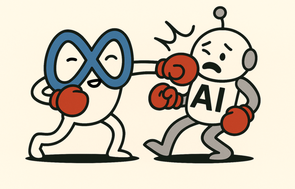 Meta beating AI bot (real depiction)