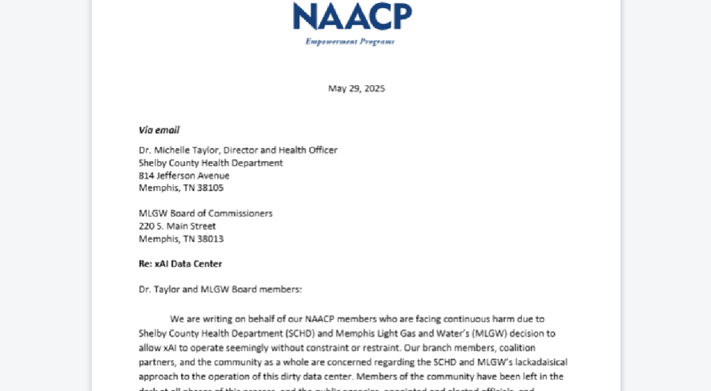 NAACP letter about xAI data center