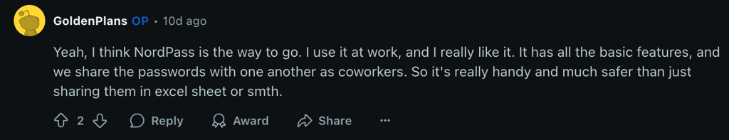 Nordpass reddit comment golden