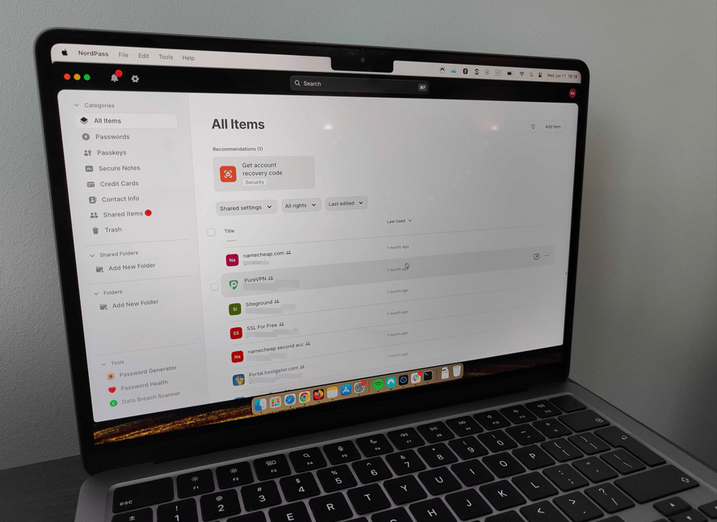 Nordpass interface on mac