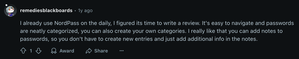 Nordpass reddit comment