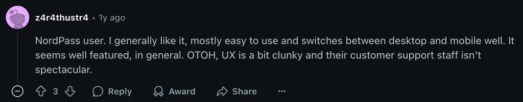 Nordpass reddit comment z4