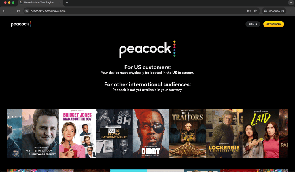 A photo showing Peacock error
