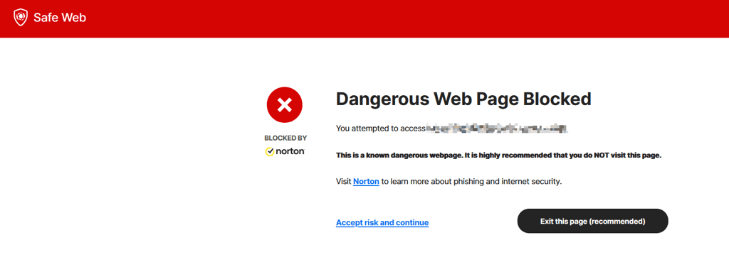dangerous website blocked by norton 360 antivirus