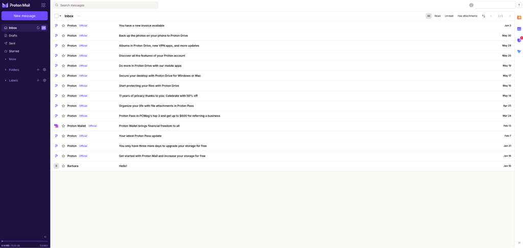 Proton Mail interface