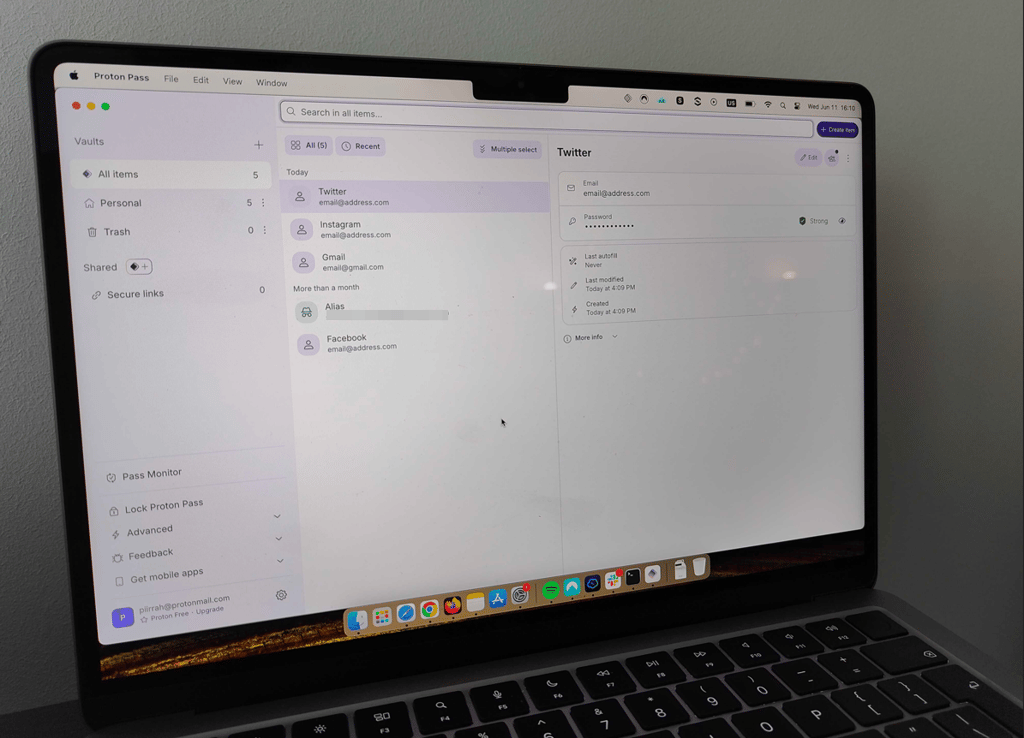Proton Pass Mac interface