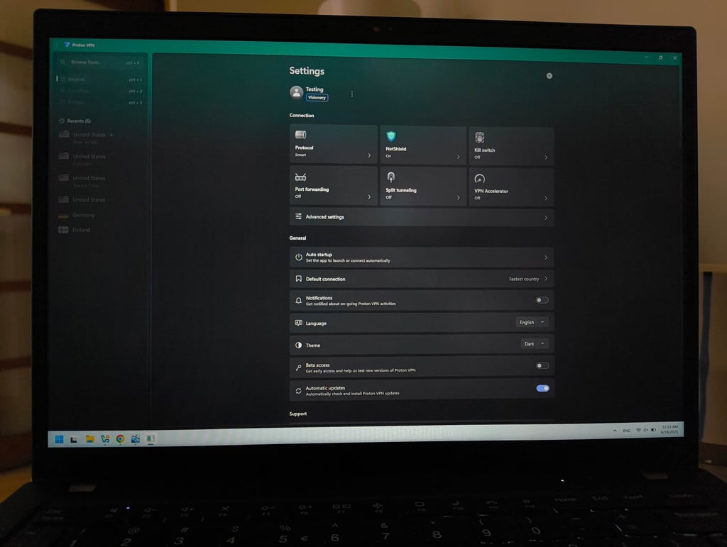 Proton VPN settings