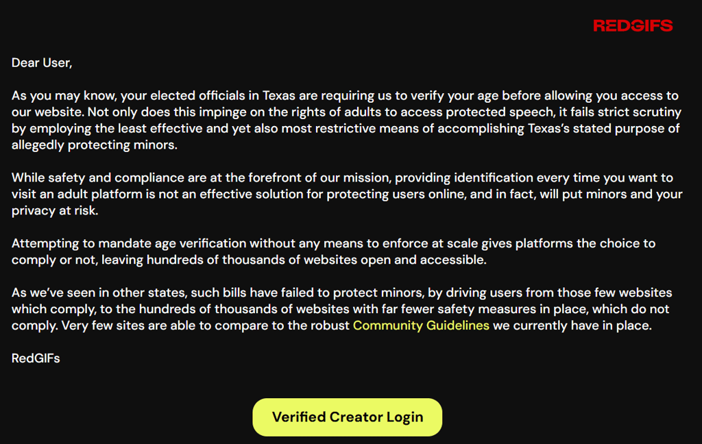 Redgifs blocked in Texas