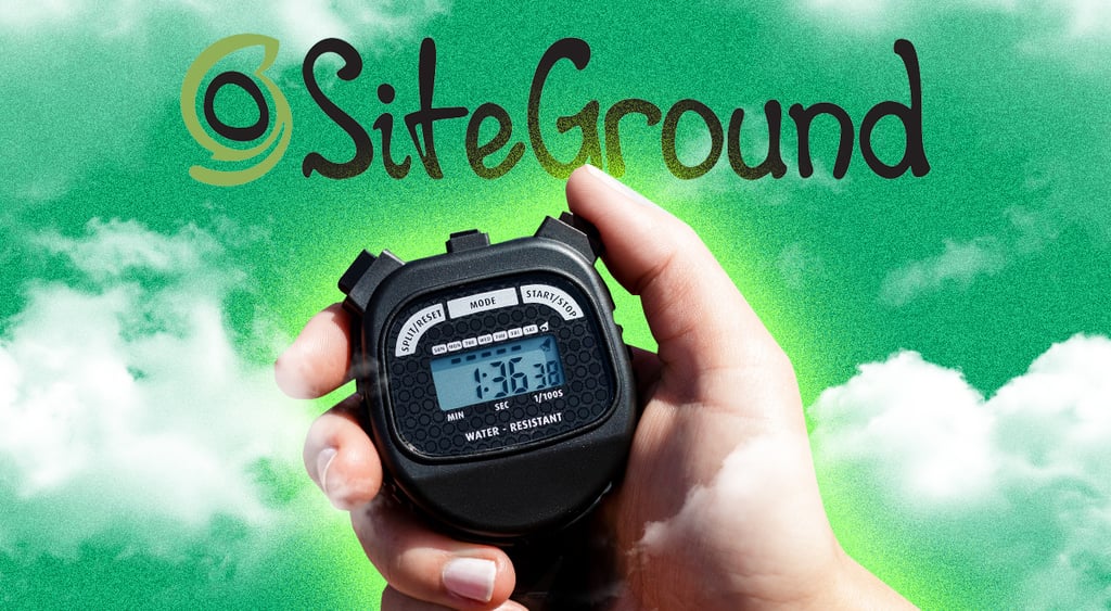 site ground logo in green sky with two white clouds and a timer in a hand