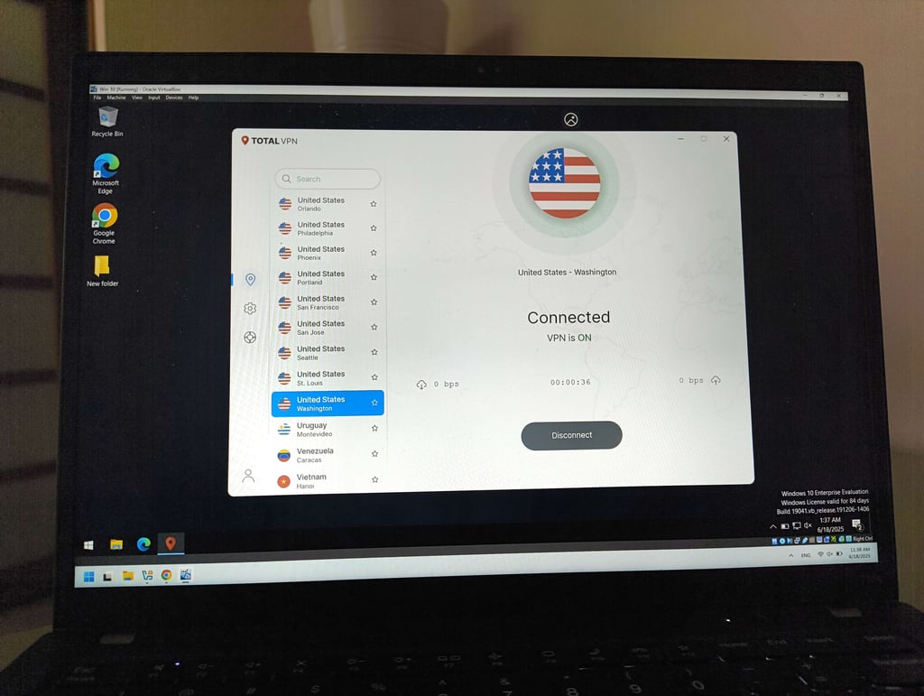 TotalVPN interface on Windows