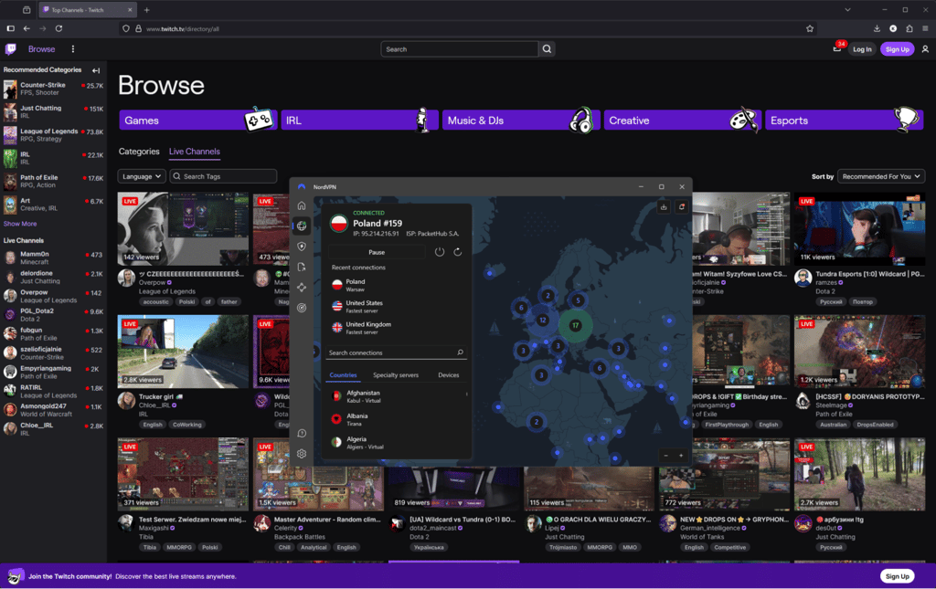 streaming twitch with nordvpn