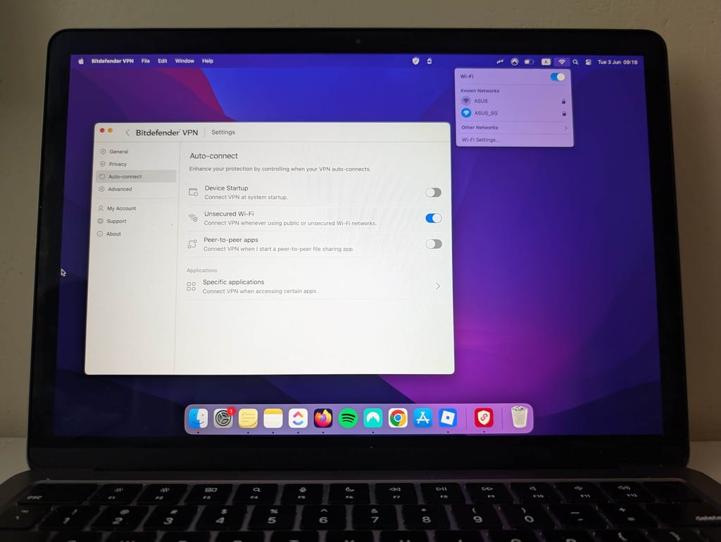 Bitdefender VPN connected to a public Wi-Fi