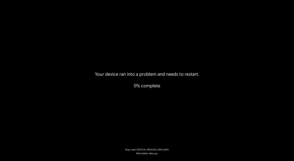 Windows new error screen, also known as Black Screen of Death