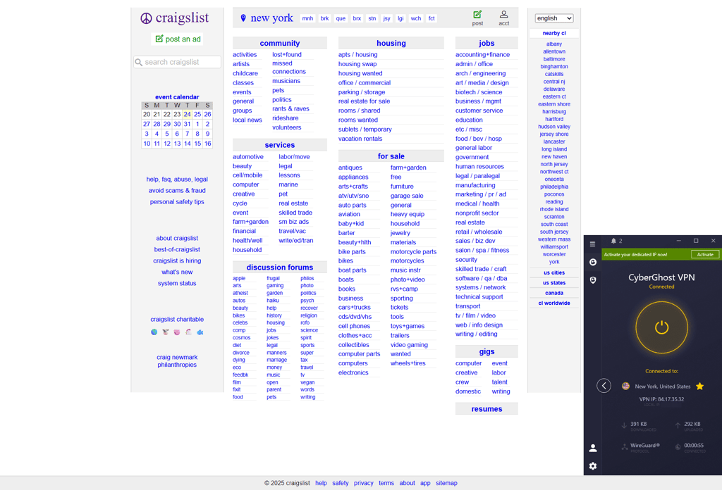 cyberghost accessing craigslist