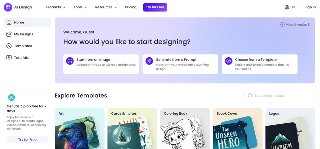 Designs.AI interface