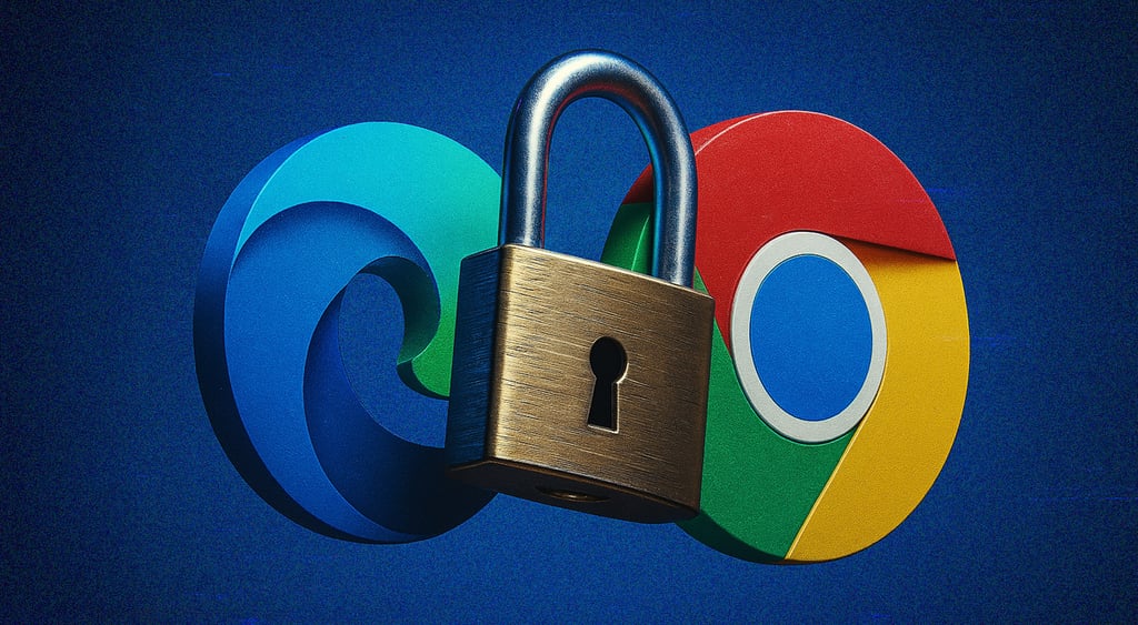 Edge and Chrome logos with a lock