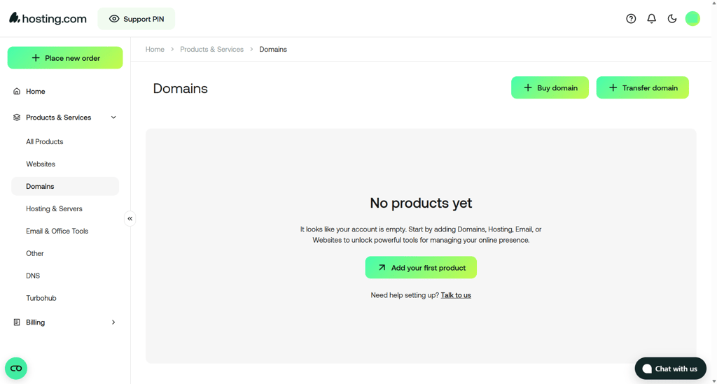 hosting.com control panel domains section